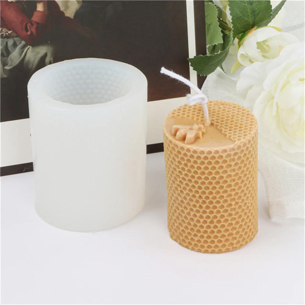 Description Picture 6 of itemDIY Honeycomb Cylinder Candle Silicone Mold 3D Honeycomb Bee House Beeswax Aromatherapy Handmade Soap Plaster Resin Moulds Gifts