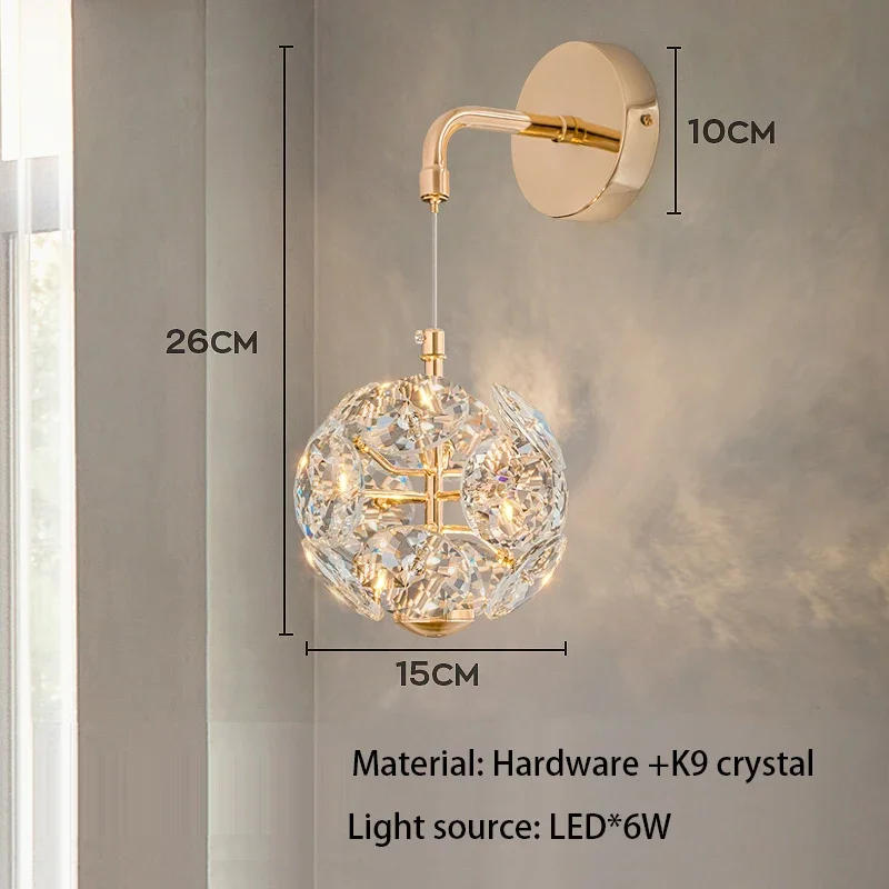 Description Picture 3 of itemModern K9 Pure Crystal Bedside Small Chandelier Light Lluxury Crystal Wall Lamp Corridor Ceiling Lamp Bar Decoration Noble Lamps