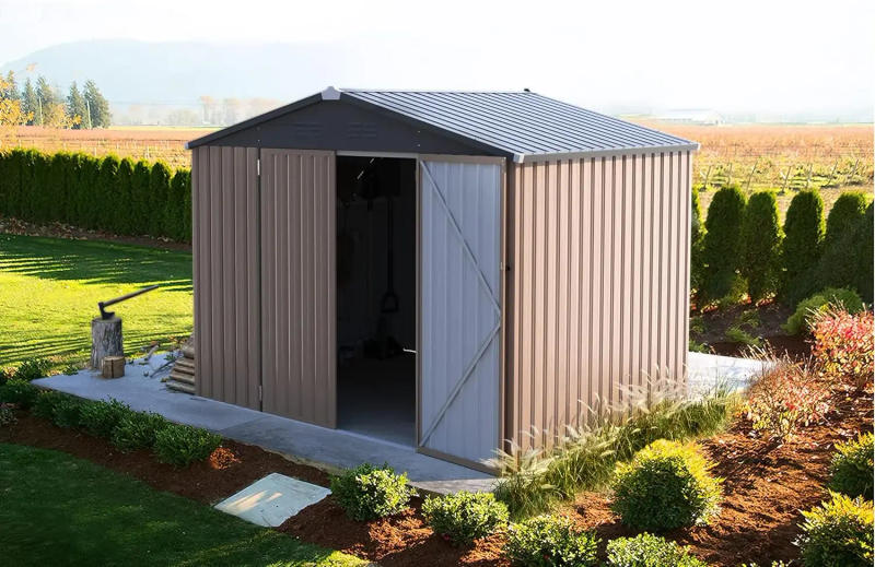 Description Picture 5 of item8' x 6' Metal Outdoor Storage Shed, Lockable Bike Shed,Garden Shed &Tool Shed for Backyard, Patio, Lawn,Brown