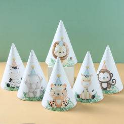 Jungle Animals Party Paper Hats Happy Birthday Party Decoration Safari Animal Wild One 1st Birthday Decor Kids Baby Shower