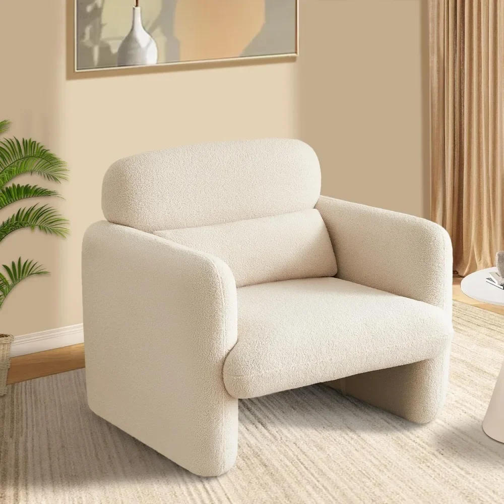 Description Picture 2 of itemModern Accent Single Sofa Chair with Arms, Lamb Fabric Upholstered Comfy Reading Arm Chair for Bedroom, Living Room-Beige