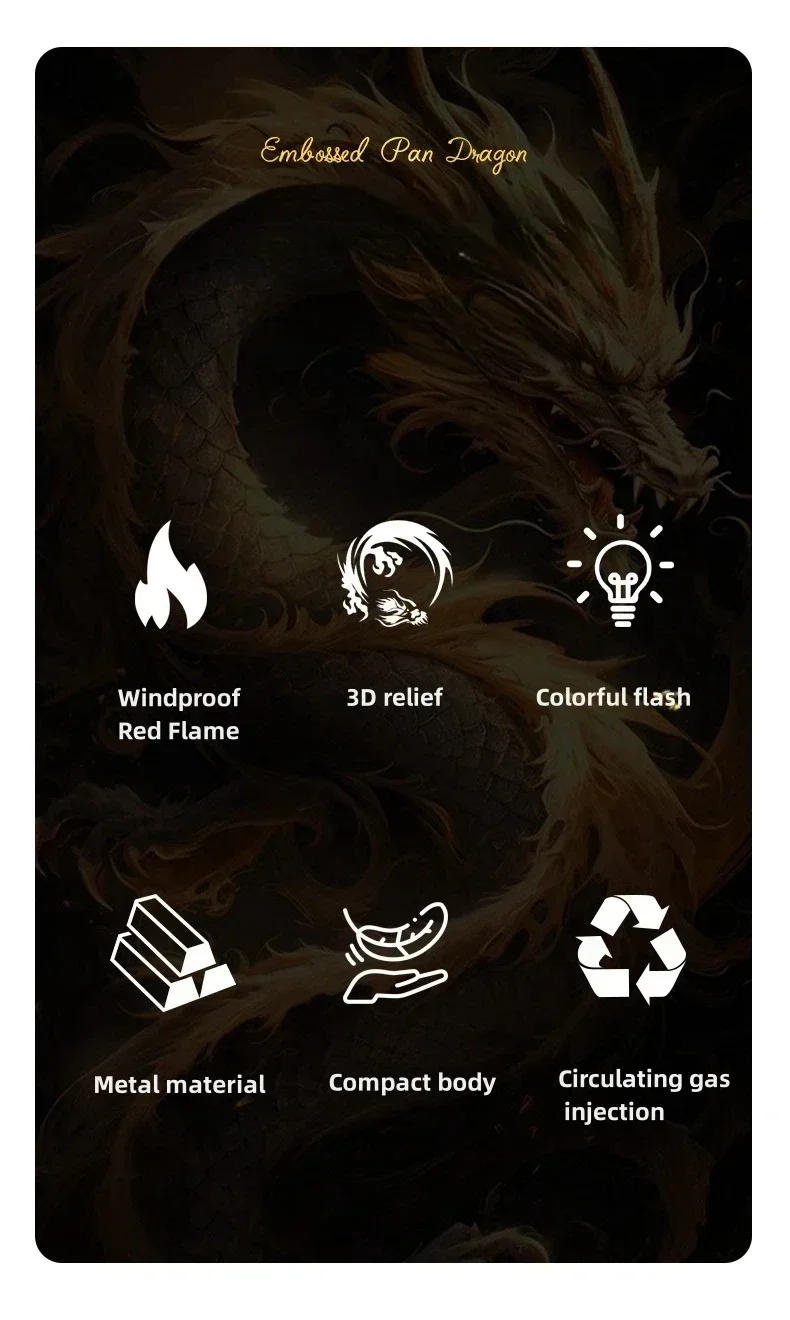 Description Picture 4 of itemMetal 3D Relief Dragon Lighter Windproof Butane Turbo Red Flame Women Portable Lighter Cigarette Accessories Trendy Men's Gift