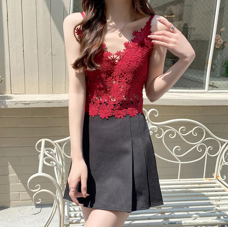 Description Picture 2 of itemSexy Lace Camisole Crop Tops Women Tube Top White Flower Embroidery Brassiere Wire Free Female Fashion Lingerie Bras Vest Pink