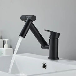 Foldable Bathroom Faucet Black Sink Hot Cold Water Mixer Crane Deck Mounted Universal Water Taps