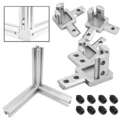 Silver with Screws Aluminum Extrusion Profile End Corner 3-Way Bracket Connector European Standard