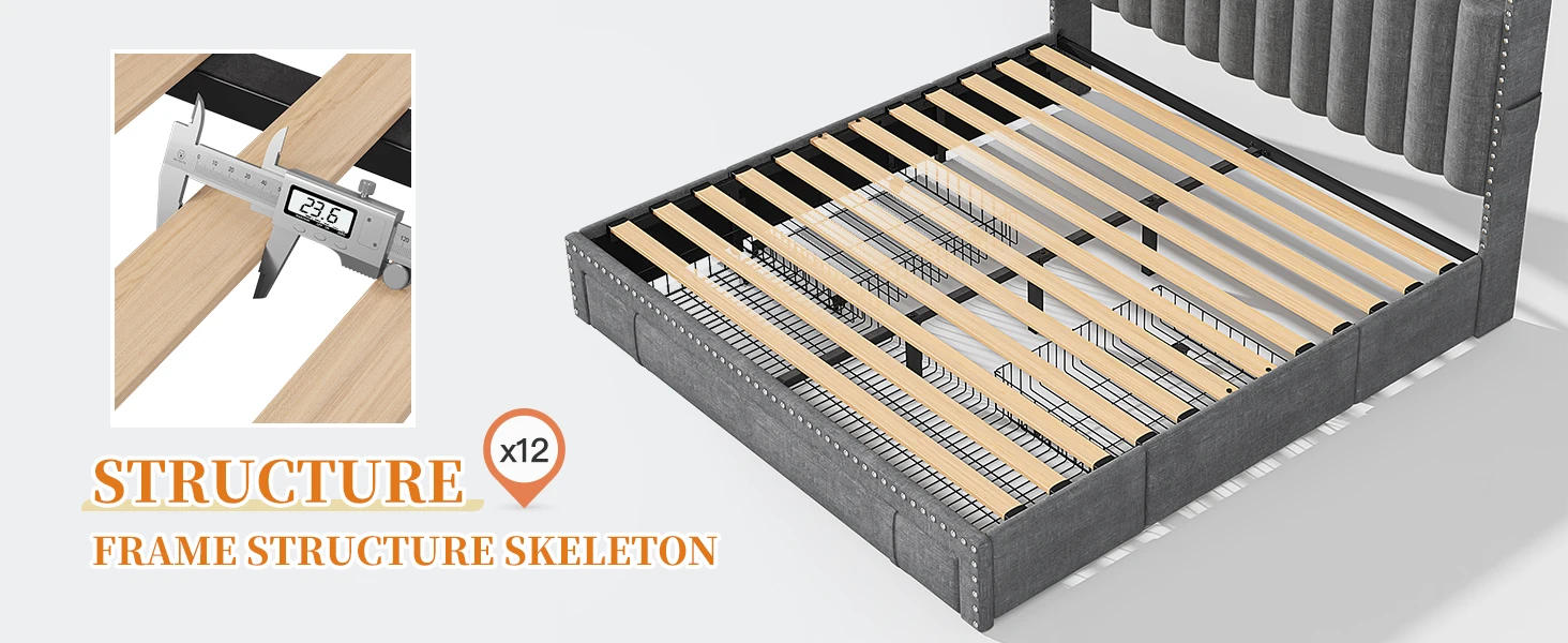 Description Picture 6 of itemBed Frame with 3 Storage Drawers,Queen Size Bed Frame with Headboard, Upholstered Platform Bed Frame Queen Size with Storage