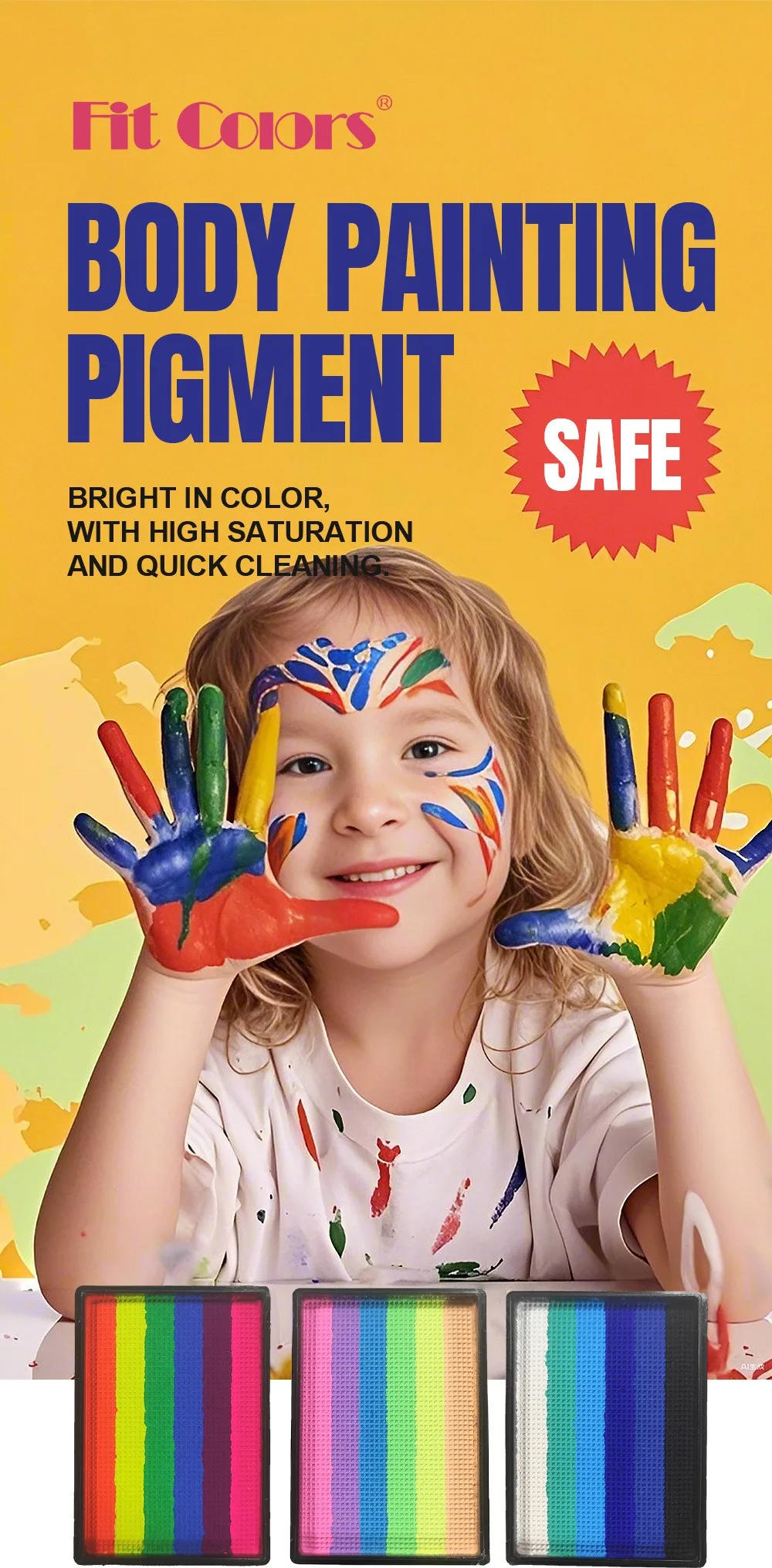 Description Picture 2 of itemRainbow Water Based Face Body Painting Palette Festive Washable 25g Non toxic One Stroke Face Paint Split Cakes Makeup Pigments