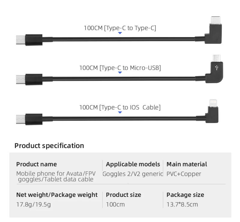Description Picture 3 of itemData Cable for DJI Avata Goggles 2/V2 Phone Tablet Micro-USB Type-C Transmission Date Line Adapter for DJI FPV Combo Accessory