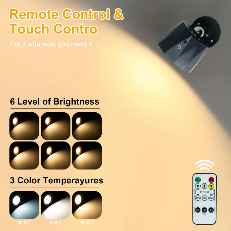 Description Picture 3 of itemWall Lamp Mounted Night Lights LED 3 Colors Remote Touch Up Down 360° Rotate Rechargeable Wireless Desk Reading Bedroom Lamp