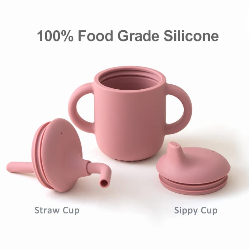 Description Picture 3 of item1PC Silicone Baby Cups Sippy Cup Double Lids Water Bottle Kids Portable Baby Tableware Learning Feeding Baby Item BPA Free