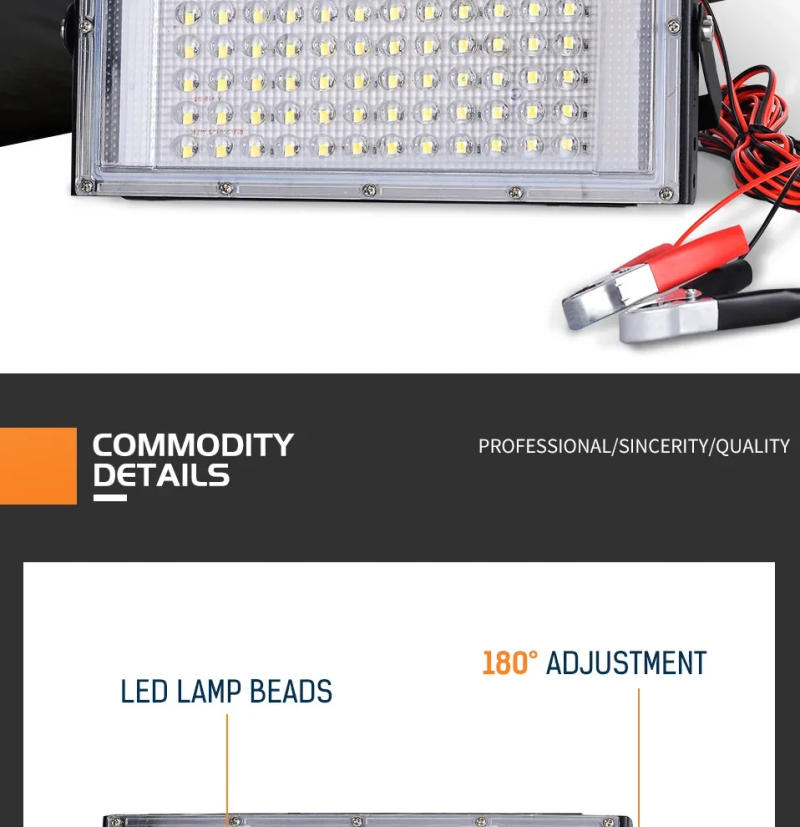 Description Picture 3 of itemLED Flood Light DC12V 100W Outdoor IP66 Waterproof Spotlights Street Lamp Emergency Outdoor Lighting For Camping Hiking Working
