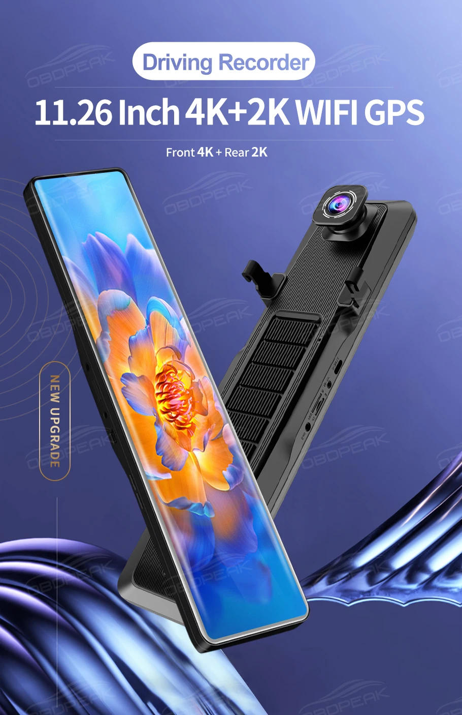 Description Picture 3 of itemOBDPEAK H8 4K + 2K Dash cam GPS WIFI Front Iconic Brand IMX415 Rear View Mirror Video Recorder IMX307 Back Camera Registra Car Dvr