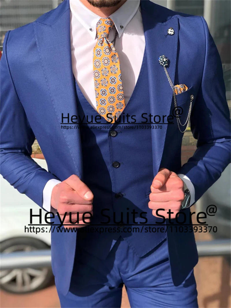 Description Picture 5 of itemHandsome Blue GroomTuxedos High Qublity Tailor Made Business 3 Pieces Sets Prom Party Latest style trajes de hombre para bodas