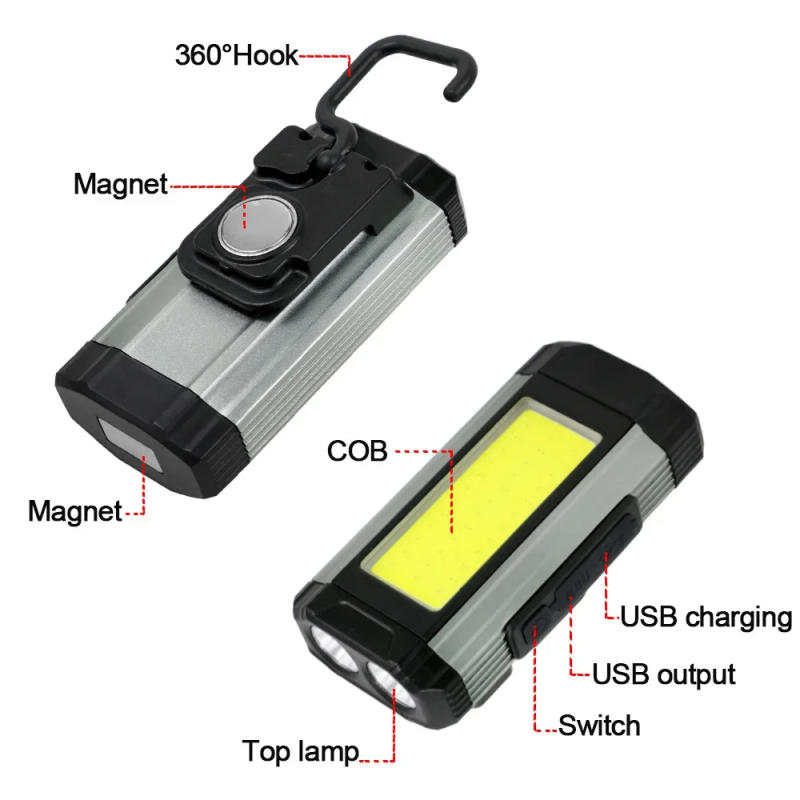 Description Picture 6 of item1/2/4PCS Magnetic COB Work Light USB Rechargeable LED Flashlight Portable Lantern Camping Light Type-C Power Bank Function Lamp