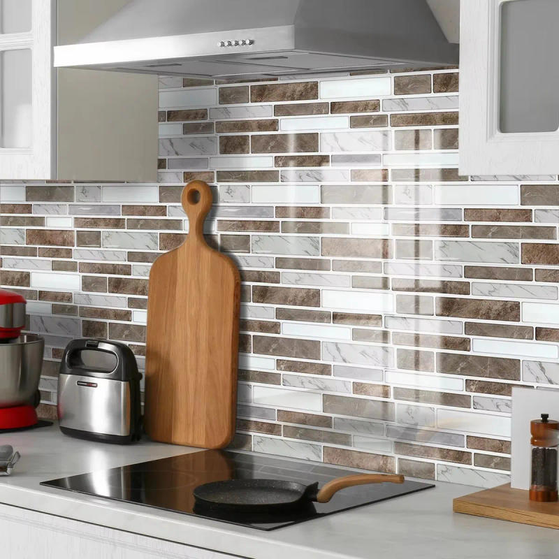 Description Picture 4 of item25PCS Crystal Kitchen Wall Sticker with Earth Brown, Gray, White Marble Tile Marble Pattern 3D Effect Crystal Kitchen Stickers