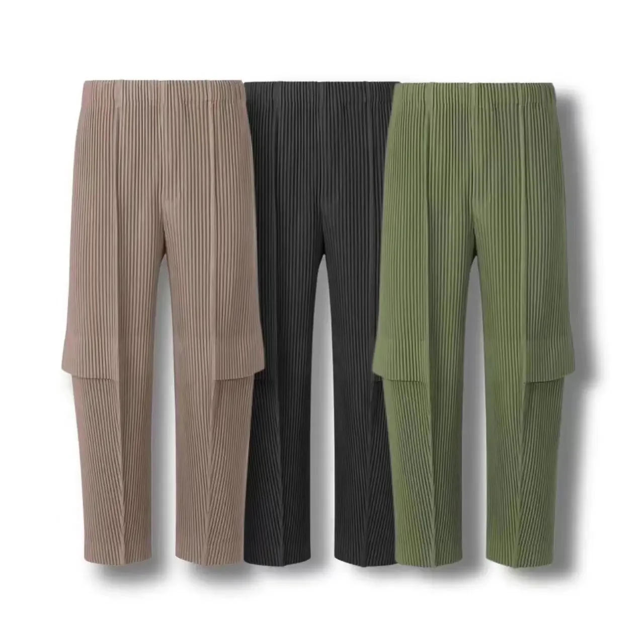 Description Picture 4 of itemMiyake pleated overalls men's military green nine-point pants men's four-season casual pants loose Japanese pleated pants