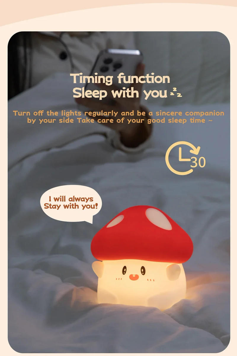 Description Picture 6 of itemMushroom LED Silicone Night Light Dimmable Timer Rechargeable Lamp Soft Sleeping Children Night Light Room Decor Bedside Lamp