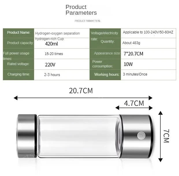 Description Picture 6 of itemPortable Hydrogen Water Generator Alkaline Maker Rechargeable Water Ionizer Bottle Super Antioxidan Hydrogen-Rich Water Cup