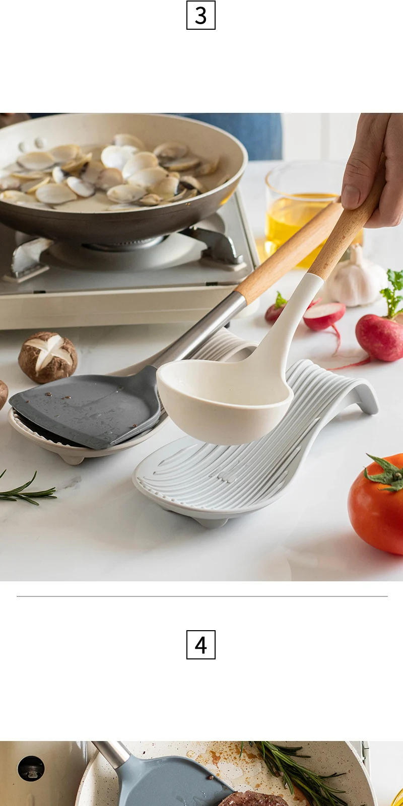 Description Picture 4 of item1/4Pcs Silicone Spoon Holder Rest Pad Kitchen Utensils Spatula Heat Resistant Placemat Tray Insulation Mats Kitchen Tools