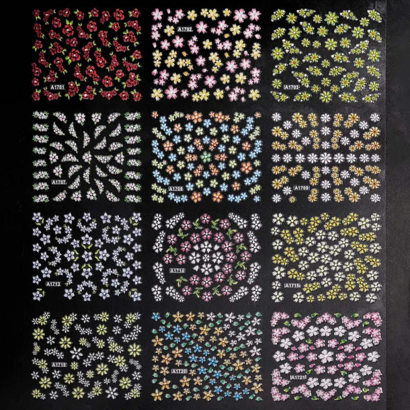 Description Picture 2 of item24 Pcs Colorful Flower Nail Stickers Set Small Sakura Daisy Cute Flowers Decals 3D Self Adhesive Sliders Manicure Decoration