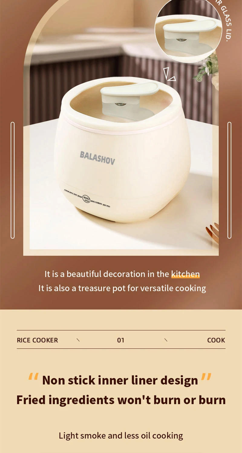 Description Picture 4 of item220V Electric Mini Rice Cooker Portable Multifunctional rice cooker 1-2 people Non Stick Pots for Cooking Kitchen Home Appliance