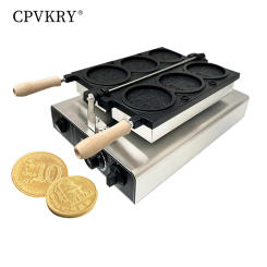 CPVKRY Commercial Round Waffle Maker,Korean Coin Waffle Maker,Stainless Steel 110V Temperature and Time Control