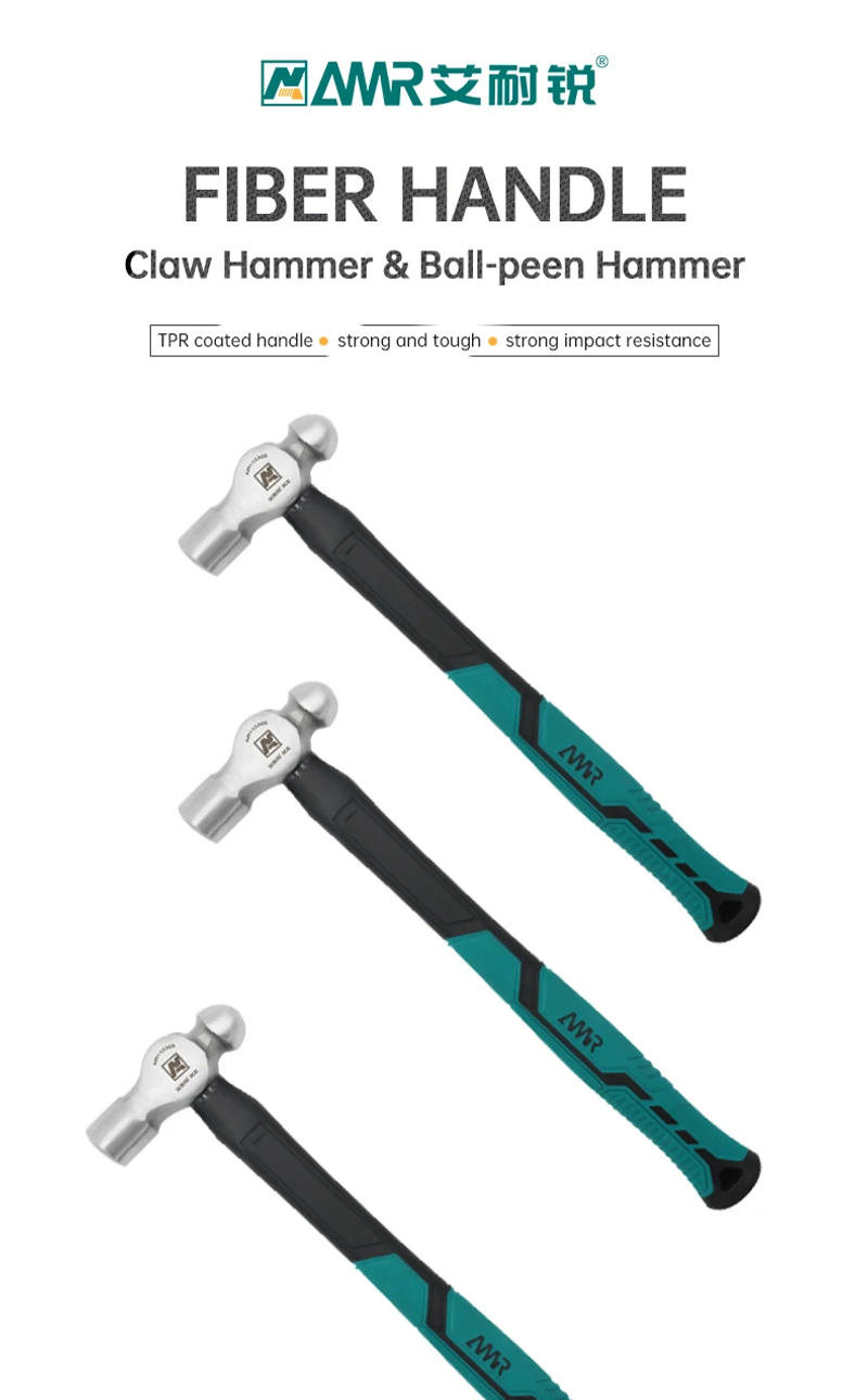 Description Picture 2 of itemAMR Ball Peen Hammer Forged Fine Grain Steel Head  Ergonomic Rubber Cusion Grip Fiber Glass Shock Absorbing  Blacksmith Hammer