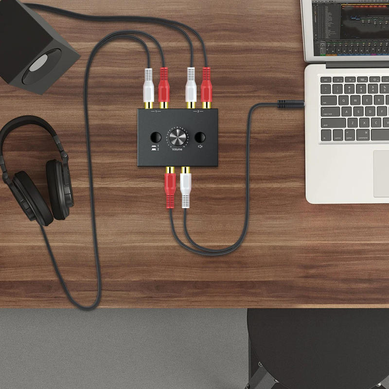 Description Picture 2 of itemBi-Directional Audio Switcher RCA Audio Adapter with Mute Button 2 in 1 out/1 in 2 out RCA Stereo Audio Switch for Speaker