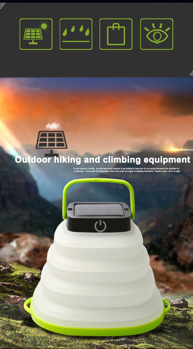 Description Picture 5 of itemOutdoor Lighting Travel Solar Tent Camping Light Portable Lantern Flashlight Charging Folding Light 3 Modes Night Light