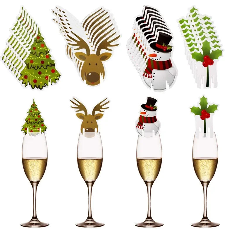 Description Picture 3 of item10PCS Christmas Cup Card Santa Hat Wine Glass Decor Ornaments Navidad Noel New Year Gift Home Christmas Decorations