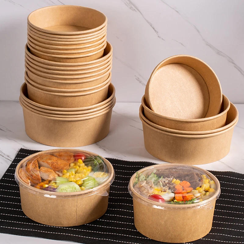 Description Picture 3 of item10pcs Disposable Kraft Paper Bowls Fruit Salad Bowl Food Packaging Containers Takeaway Party Favor Lunch Box