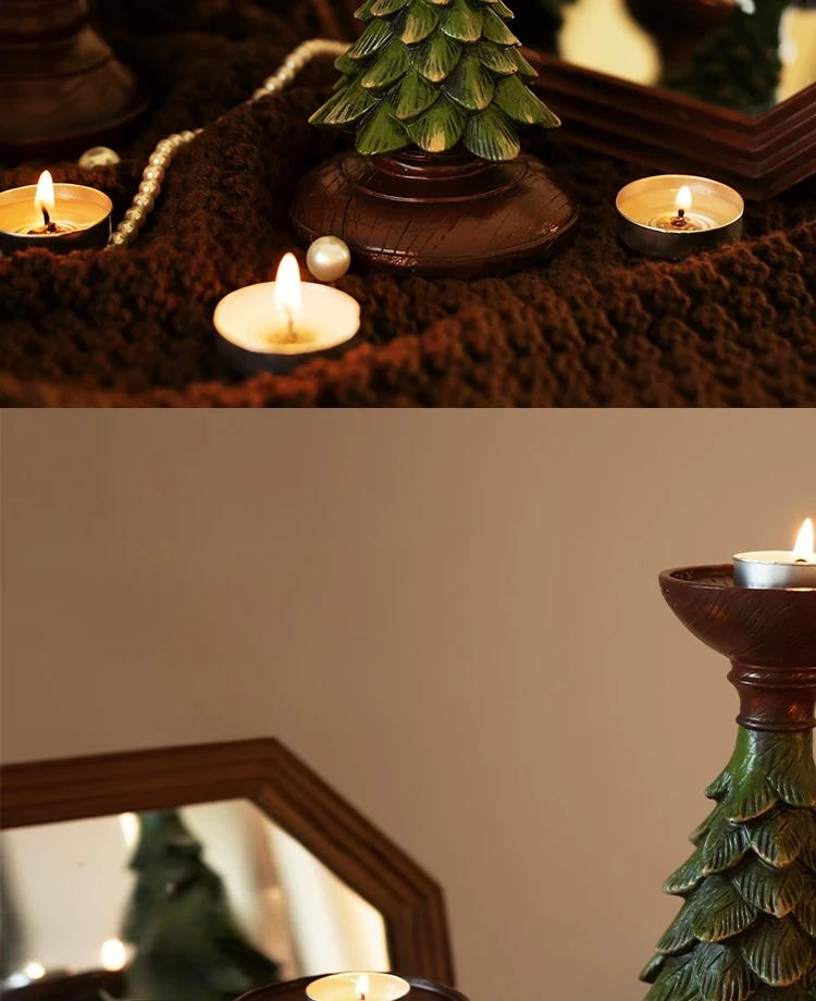 Description Picture 4 of itemVintage Christmas Tree Candle Holder Resin Xmas Candlestick for Home Living Room Table New Year Party Decoration