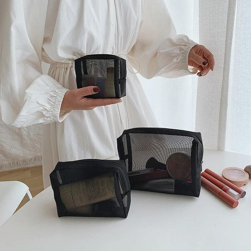 Description Picture 2 of item1Pcs Female Make Up Pouch Portable Small Large Toiletry Beauty Case Women Mesh Cosmetic Bag Travel Storage Makeup Bag Organizer