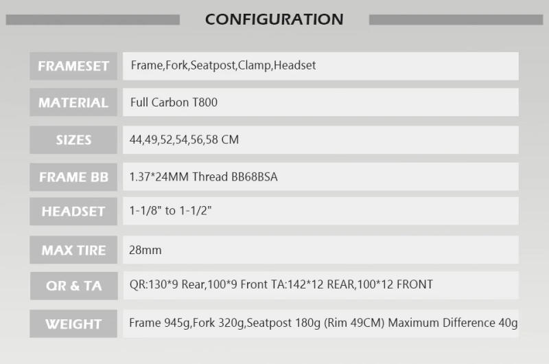 Description Picture 3 of itemdelihea PURE Carbon Climbing Road Bike Frame,Fork Seatpost Clamp Headset,Customized Color Possible