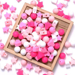 50Pcs/Lot Mix Style Silicone Beads Baby Heart Star Shape Nuring Teething Beads Sets DIY Baby Pacifier Chain Toys Accessories