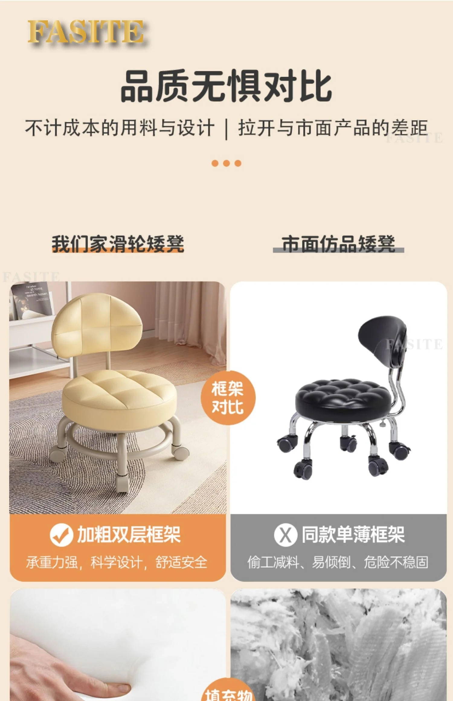 Description Picture 6 of itemBackrest Pulley Changing Shoes Round Stool Pedicure Chair Work Low Stool Office Footstool Floor Cleaning Stools Salon Furniture