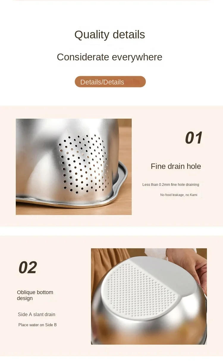 Description Picture 3 of itemRice Washer Strainer Bowl Stainless Steel 304 Rice Washing Bowl Rice Sieve Colander Fruit And Vegetable Strainer Kitchen Tools