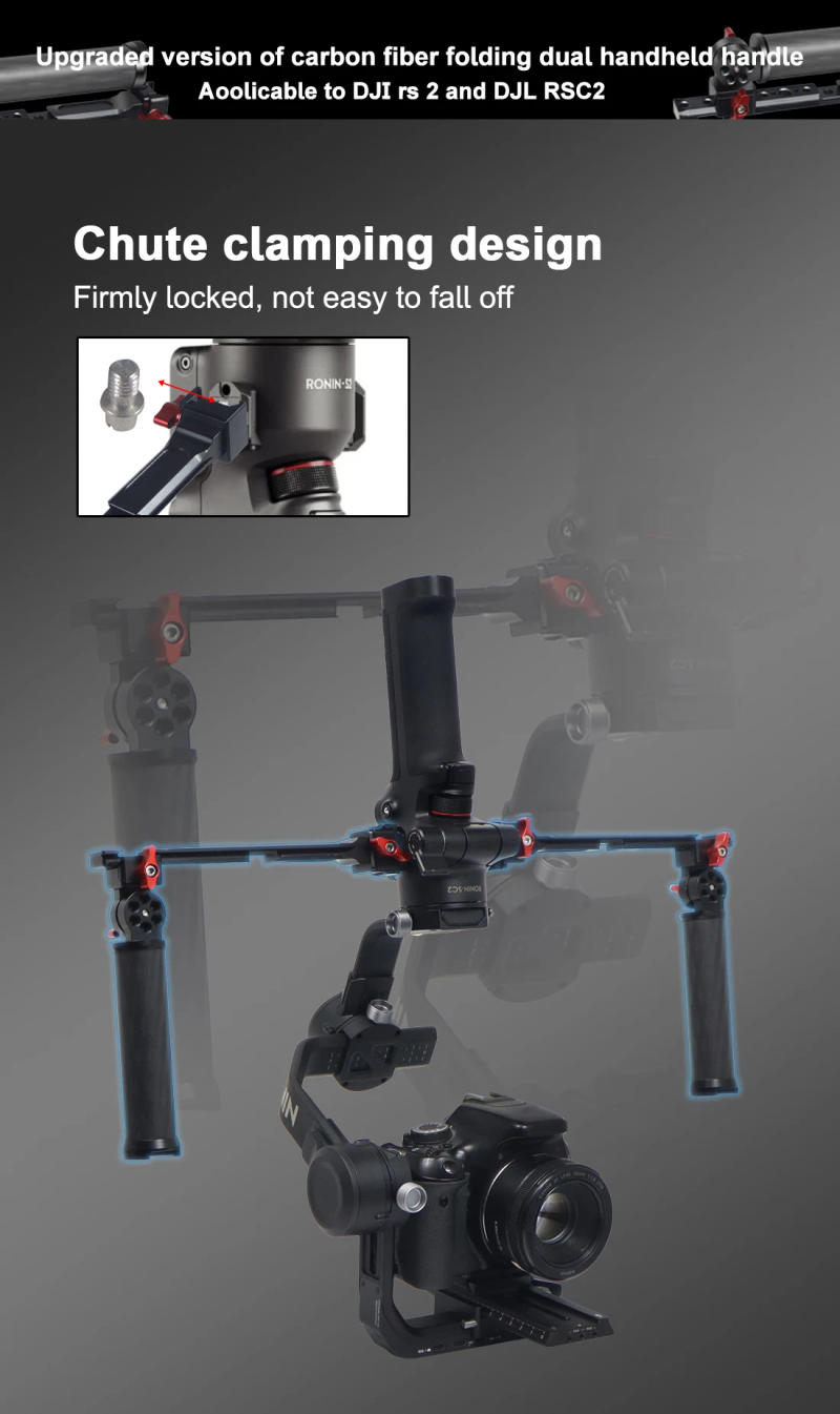 Description Picture 2 of itemRS3 Mini RS4 Pro Gimbal Handgrip Dual Carbon Handle Grip 180 Adjustable Clamp for DJI Ronin RS2 RSC2 Stabilizer Monitor Bracket
