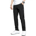 Men Pants Straigtht Solid Color Mid Waist Stretchy Thin Trousers Mid Waist Stretchy Loose Pockets Summer Men Long Trousers