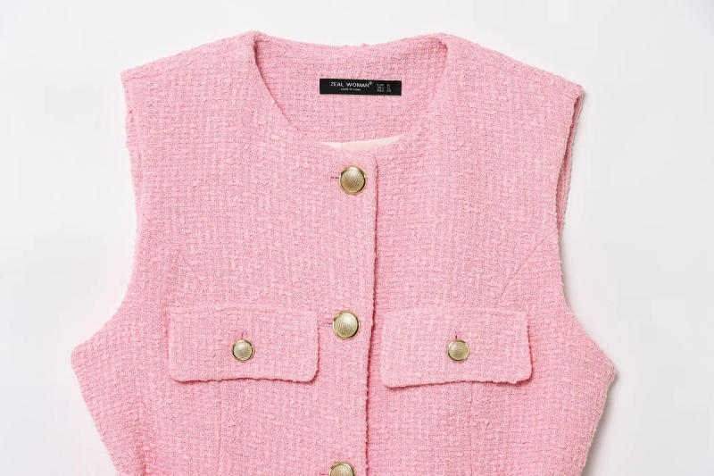 Description Picture 6 of itemDEEABAE Sweet And Fragrant Short Style Petite Waist Belt Knitted Sweater Pink Sleeveless Vest Women's Top