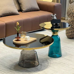 Tempered Glass Coffee Table for Living Room Furniture Nordic Corner Table Set Light Luxury Stainless Steel Home Round Side Table