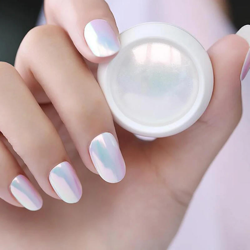 Description Picture 6 of item1/2PC Pearl White Mermaid Aurora Chrome Nail Powder Metallic Neon Rainbow Dust Nail Art Gel Polish Supplies Mirror Chrome Powder