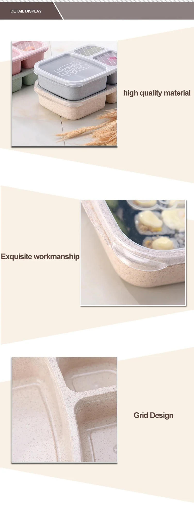 Description Picture 4 of itemWheat Straw Lunch Box Portable Bento Box With Compartment Picnic Bento Box Fruit Container Microwave Oven Dinnerware for Student