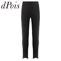 Kids Girls Gymnastics Leggings High Waist Elastic Waistband Trousers for Training Yoga Figure Skating Pants Dance Costumes