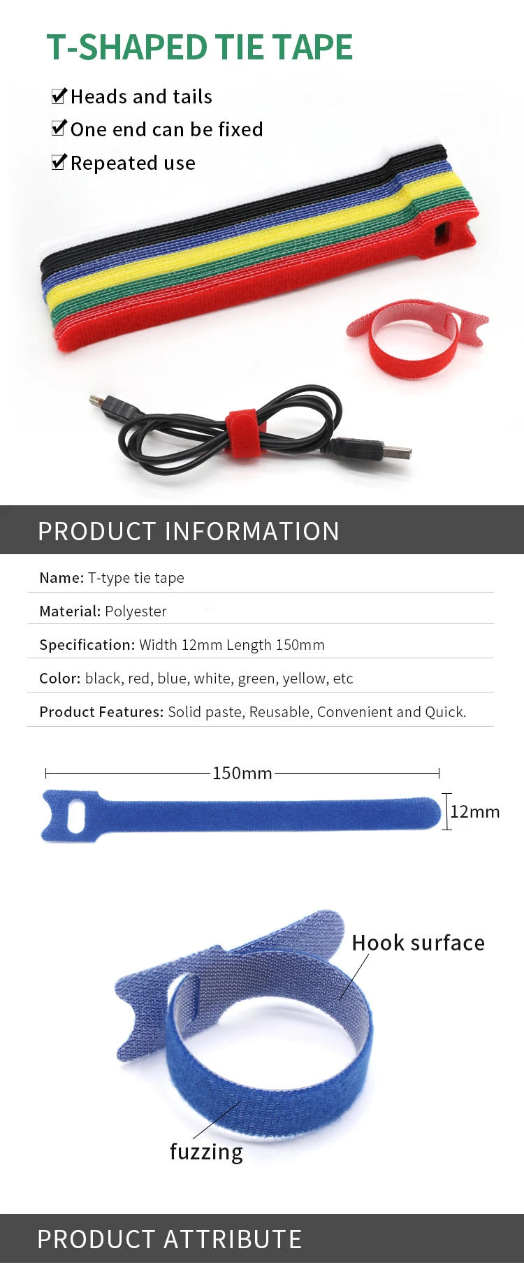 Description Picture 2 of item100pcs Releasable Cable Organizer Ties Mouse Earphones Wire Management Nylon Cable Ties Reusable Loop Hoop Tape Straps Tie