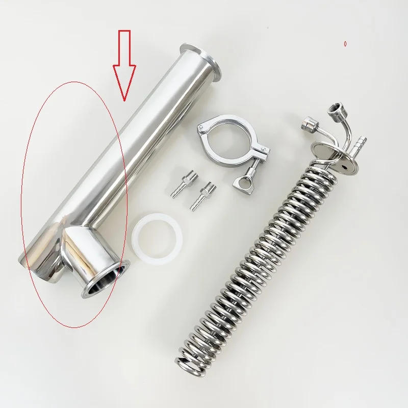 Description Picture 5 of item2"(51mm) OD64mm Sanitary Tri-Clamp Inclined Spool With One Closed End For Distillation,L-320mm Tee For Dimroth,SS304