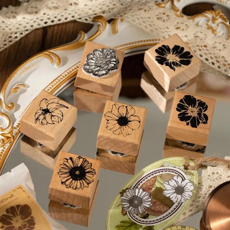 Description Picture 2 of item1pc Wood Rubber Stamps Flower Plant Decorative Wooden Rubber Stamp Set For DIY Craft Diary Craft Scrapbooking