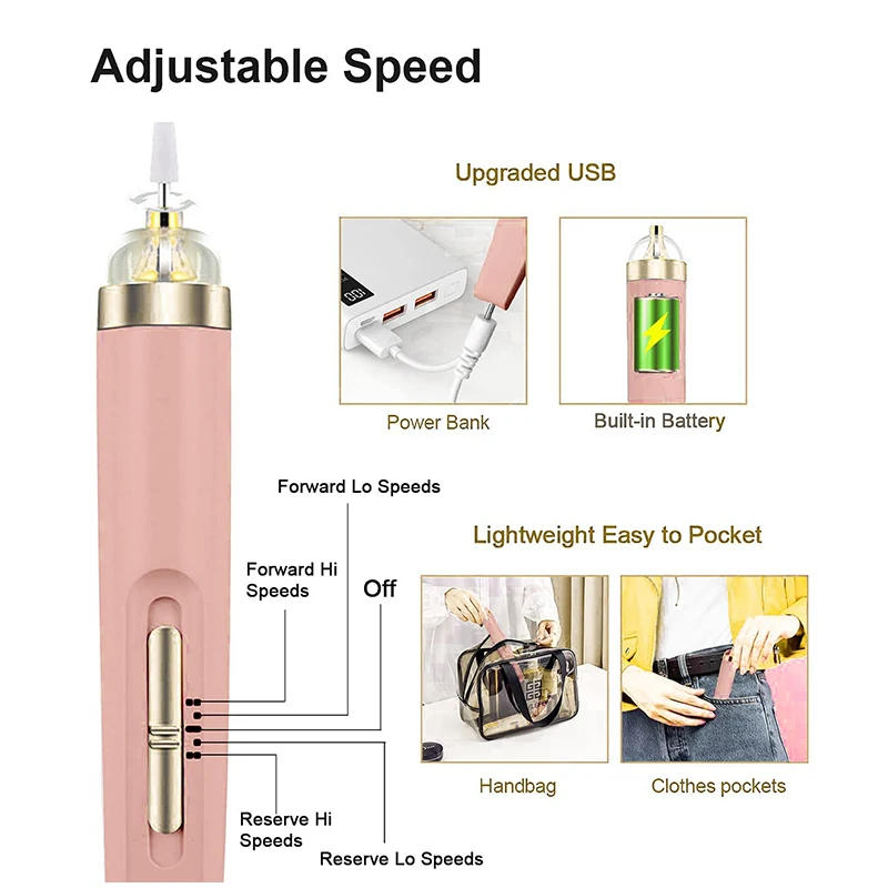 Description Picture 2 of item5 in 1 Electric Nail Polish Drill Machine With Light Portable Mini Electric Manicure Art Pen Tools For Gel Remover