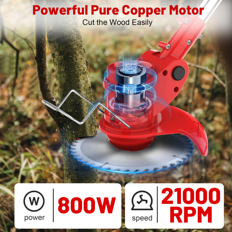 Description Picture 5 of item24V Electric Lawn Mower Weed Wacker 21000RPM Cordless Grass String Trimmer Adjustable Foldable Cutter For Makita with Iron Wheel