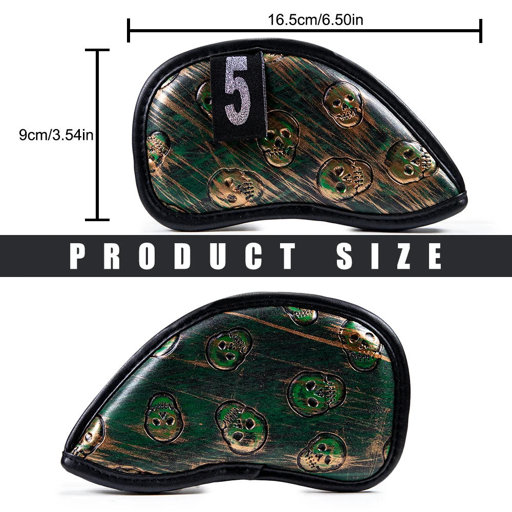 Description Picture 3 of item12x Skull Golf Iron Headcover  Anti-Scratch Irons Guard Golf Club Head Coversiron Protectors Skull Embroidery PU Waterproof